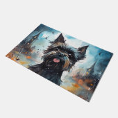 ハロウィーンアフェンピンシャーとカボチャ怖い ドアマット (アングル)