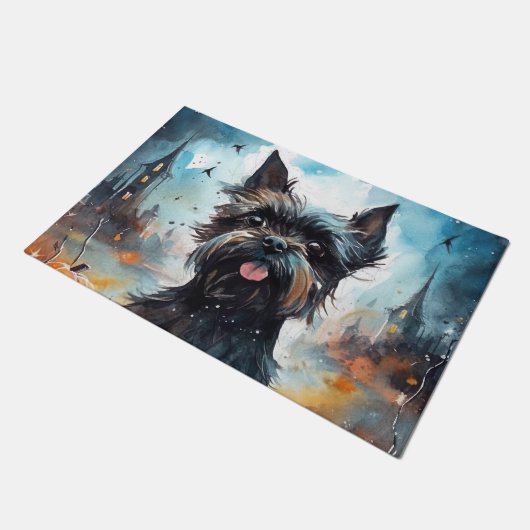 ハロウィーンアフェンピンシャーとカボチャ怖い ドアマット (アングル)