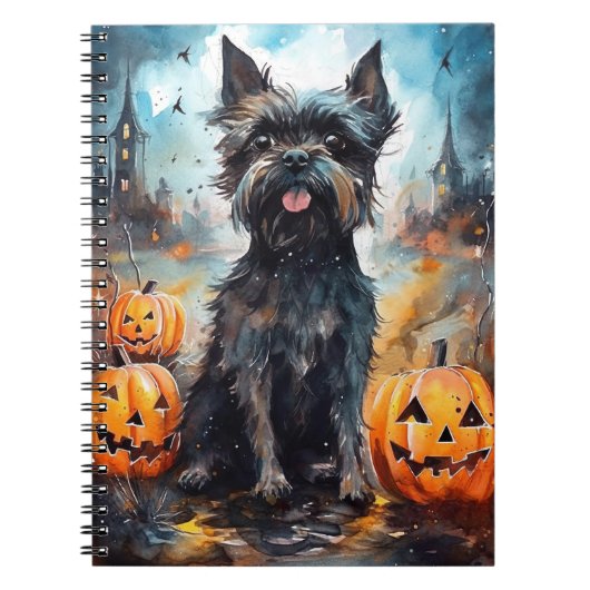 ハロウィーンアフェンピンシャーとカボチャ怖い ノートブック (正面)