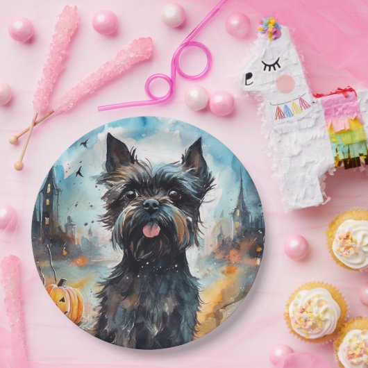 ハロウィーンアフェンピンシャーとカボチャ怖い ペーパープレート (パーティー)