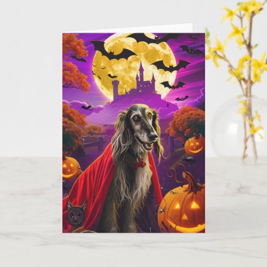 ハロウィーンアフガンハウンドヴァンパイアパンプキンズ怖 カード (黄色い花)