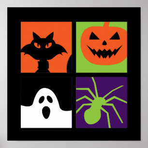 ハロウィーンアポップ・アートのートパンプキンブラックキャットスパイダー幽霊 ポスター