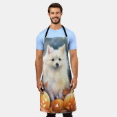 ハロウィーンアメリカンエスキモとカボチャ怖い エプロン (着用した状態)