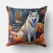 ハロウィーンアラスカンマラムートとカボチャ怖い クッション (正面)