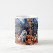 ハロウィーンアラスカンマラムートとカボチャ怖い コーヒーマグカップ (中央)
