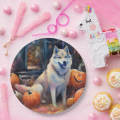 ハロウィーンアラスカンマラムートとカボチャ怖い ペーパープレート (パーティー)