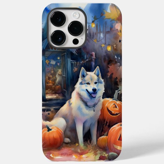 ハロウィーンアラスカンマラムートとカボチャ怖い Case-Mate iPhoneケース (裏面)