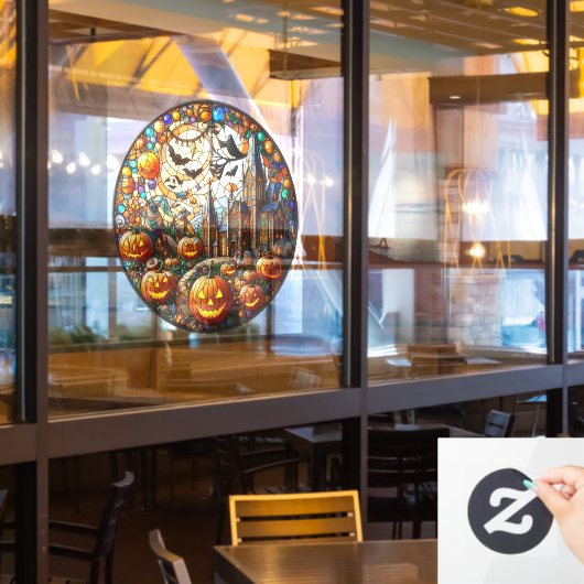 ハロウィーンアートウィンドウにしがみつく ウィンドウサイン (レストラン窓)