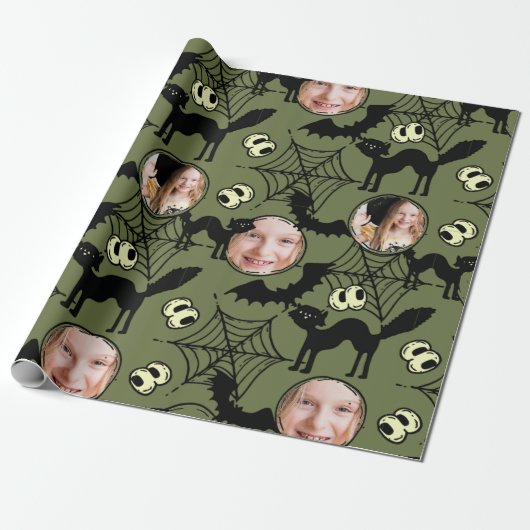 ハロウィーンアートパターンブラックキャット不気味写真 ラッピングペーパー (アンロールド)