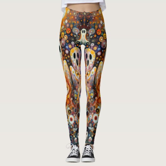 ハロウィーンアールデコ幽霊不気味おもしろいレギンス レギンス (正面)