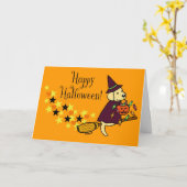 ハロウィーンイエローラブラドールと箒 カード (黄色い花)