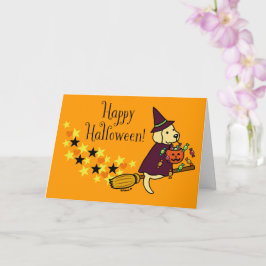 ハロウィーンイエローラブラドールと箒 カード