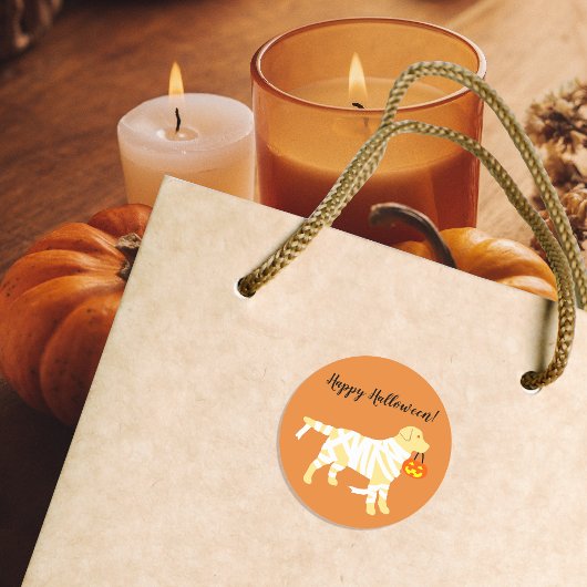 ハロウィーンイエローラブラドールミイラ ラウンドシール