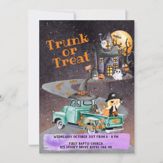 ハロウィーンイベント招待状トランクまたはトリートキッズ 招待状 (正面)