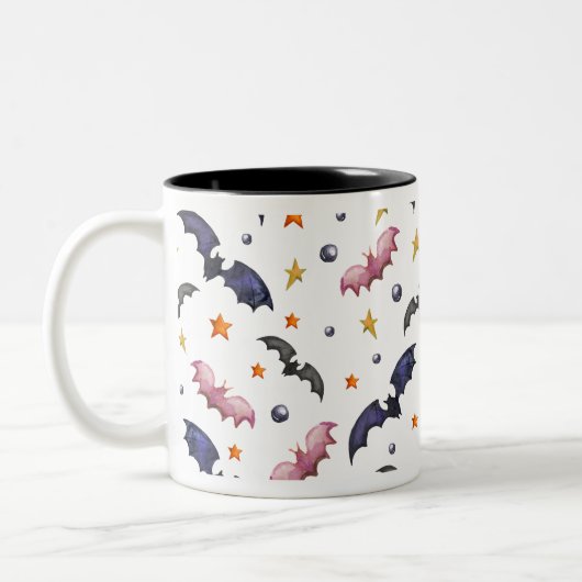ハロウィーンイラストレーションとこうもりと星 ツートーンマグカップ (左)