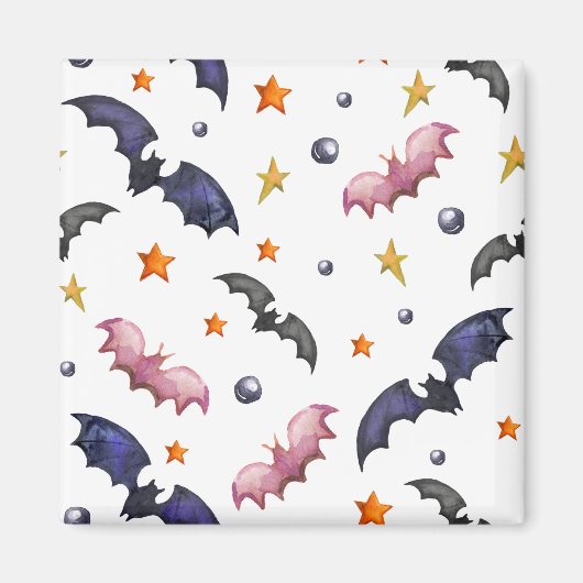 ハロウィーンイラストレーションとこうもりと星 マグネット (正面)