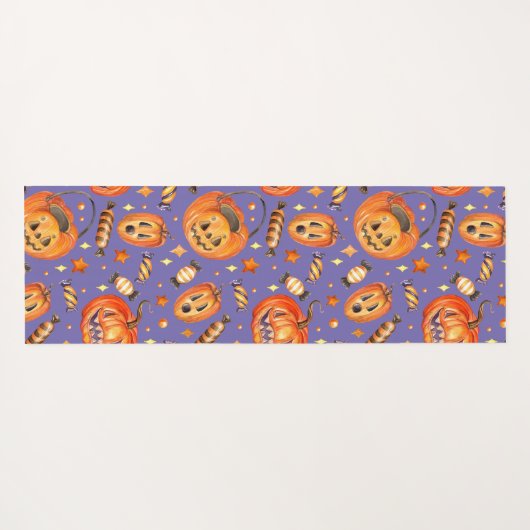 ハロウィーンイラストレーションとカボチャとスイーツこうもり ヨガマット (裏面(横))