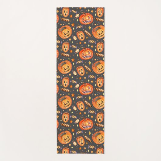 ハロウィーンイラストレーションとカボチャとスイーツこうもり ヨガマット (正面)