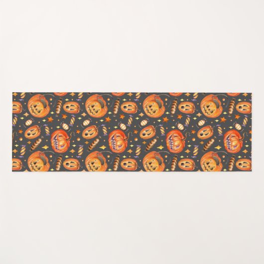 ハロウィーンイラストレーションとカボチャとスイーツこうもり ヨガマット (正面(横))