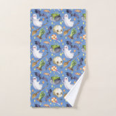 ハロウィーンイラストレーションとカボチャ、幽霊とこうもり バスタオルセット (ハンドタオル)