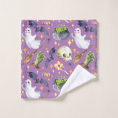 ハロウィーンイラストレーションとカボチャ、幽霊とこうもり バスタオルセット (ウォッシュタオル)