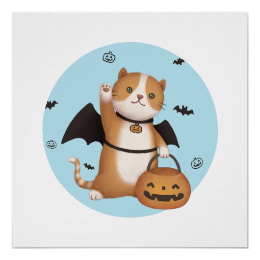 ハロウィーンイラストレーション:こうもり猫 ポスター (正面)