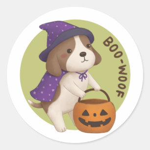 ハロウィーンイラストレーション:ブー・ウォフ(Beagle) ラウンドシール