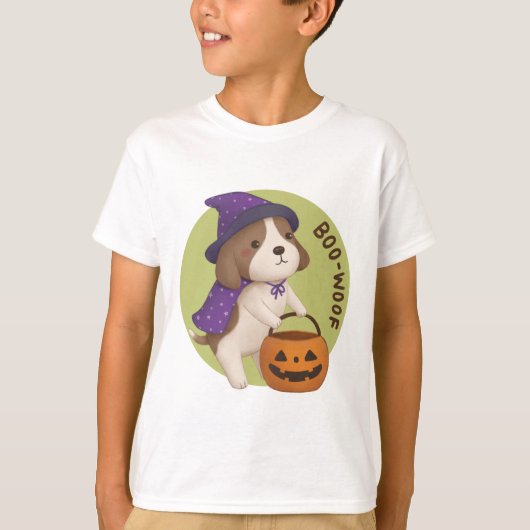 ハロウィーンイラストレーション:ブー・ウォフ(Beagle) Tシャツ (正面)