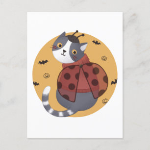 ハロウィーンイラストレーション：レディバグキャット ポストカード