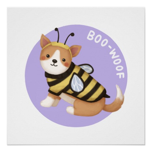 ハロウィーンイラストレーション: Boo-Woof (ウェルシュコーギー) ポスター (正面)