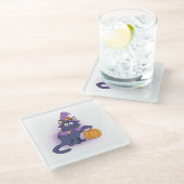 ハロウィーンウィザードキャットとカボチャ ガラスコースター (アングル)