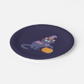 ハロウィーンウィザードキャットとカボチャ ペーパープレート (アングル)