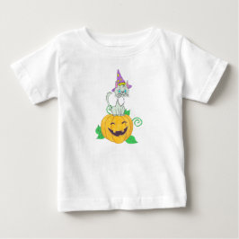 ハロウィーンウィザードキャットオンパンプキン ベビーTシャツ