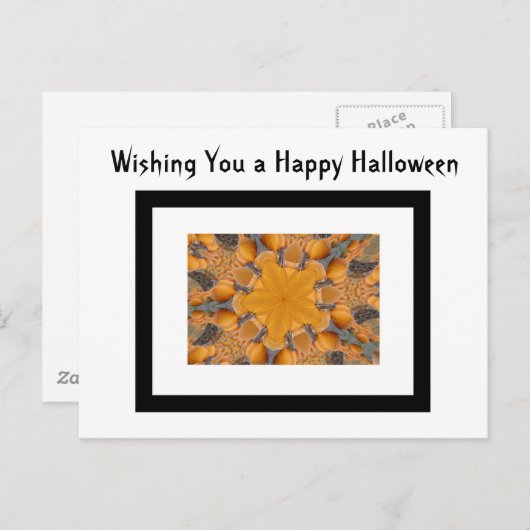 ハロウィーンウィズオレンジカボチャ万華鏡のように千変万化するパターンブラック ポストカード (正面/裏面)