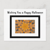 ハロウィーンウィズオレンジカボチャ万華鏡のように千変万化するパターンブラック ポストカード (正面)