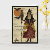 ハロウィーンウィッチこうもりムーンフクロウスカル カード (黄色い花)