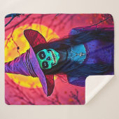 ハロウィーンウィッチとスカル顔デザイン シェルパブランケット (正面(横))