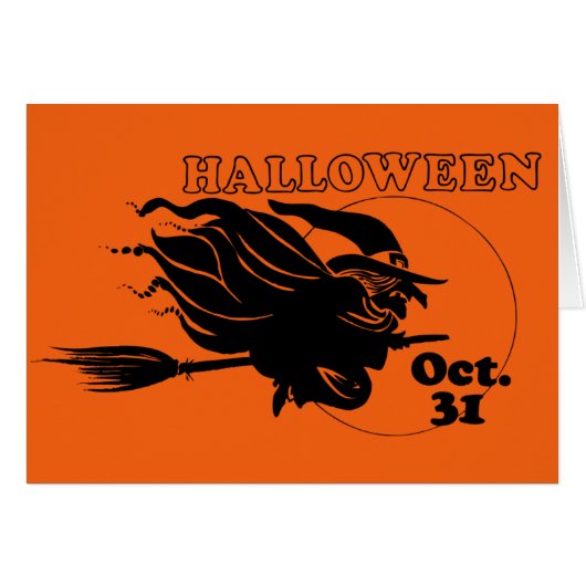 ハロウィーンウィッチのブロムスティックおもしろいグリーティングカード (正面横)