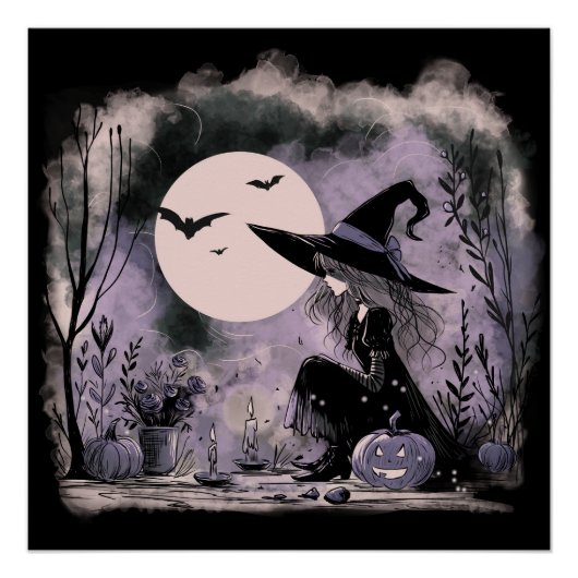 ハロウィーンウィッチイラストレーション ポスター (正面)