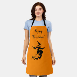 ハロウィーンウィッチオレンジブラックオールオーバープリントエプロン エプロン