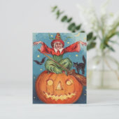 ハロウィーンウィッチカボチャ&フクロウヴィンテージ シーズンポストカード (スタンド正面)