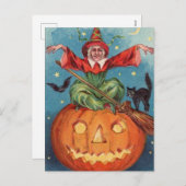 ハロウィーンウィッチカボチャ&フクロウヴィンテージ シーズンポストカード (正面/裏面)
