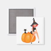 ハロウィーンウィッチカボチャ&ブラックキャット マグネット (正面/裏面)