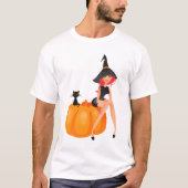 ハロウィーンウィッチカボチャ&ブラックキャット Tシャツ (正面)