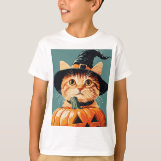 ハロウィーンウィッチキャットカボチャ不気味シーズン Tシャツ