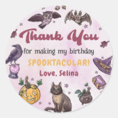 ハロウィーンウィッチキャットバースデーパーティーステッカー ラウンドシール (正面)