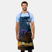 ハロウィーンウィッチキャットパープル魔法 エプロン (着用した状態)