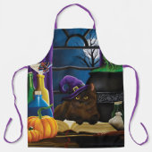 ハロウィーンウィッチキャットパープル魔法 エプロン (正面)