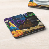ハロウィーンウィッチキャットパープル魔法 コースター (左側)
