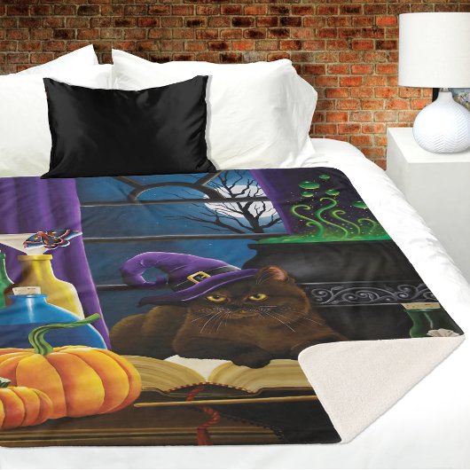 ハロウィーンウィッチキャットパープル魔法 シェルパブランケット